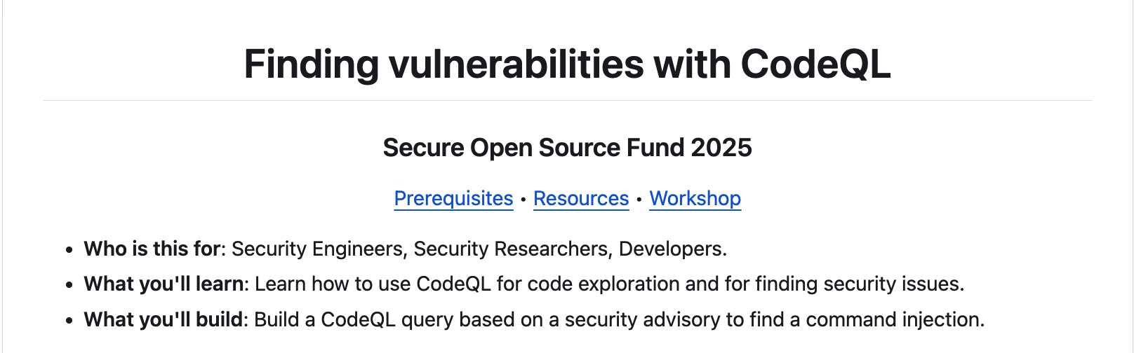 CodeQL audience and topics covered